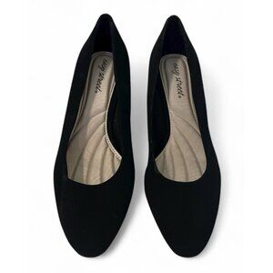 Easy Street Womens Faux Suede Slip On Pumps Size 10M Black Almond Toe 2" Heel